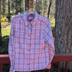 Columbia Women's Pink Plaid Button-Up Blouse
